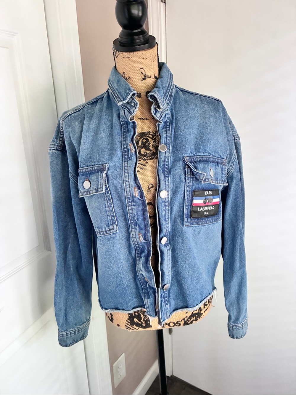 Karl Lagerfeld Light Blue Denim Snap-Front Jacket